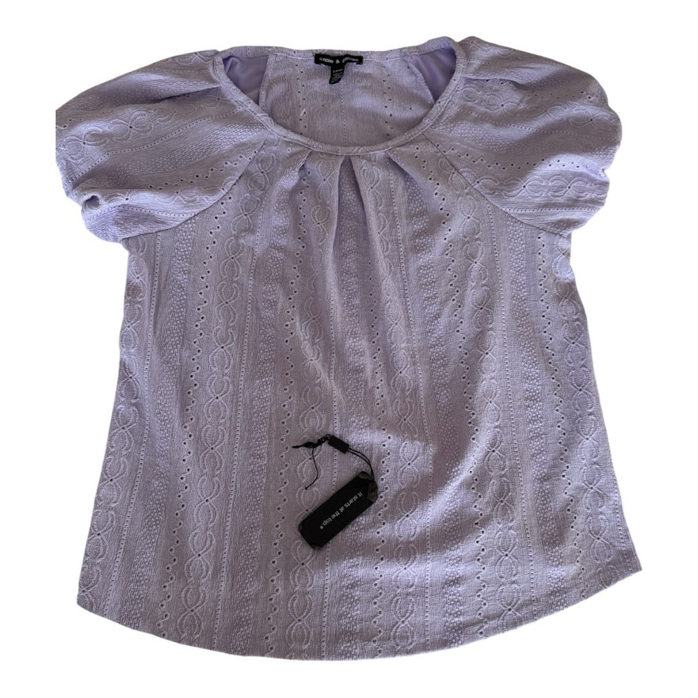 Cable & Gauge New Lavender Purple Eyelet Knit Puff Sleeve Babydoll Top Size S
